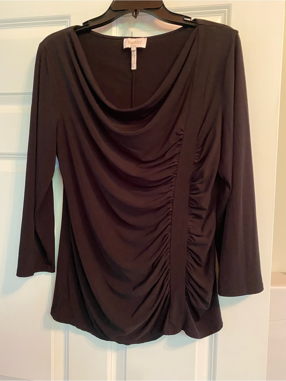 Laundry By Shelli Segal Black Draped Cowl Ruched Top